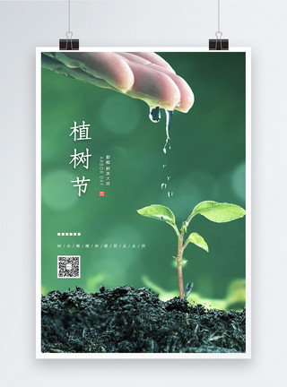 环保绿叶清新简约文艺植树节海报模板