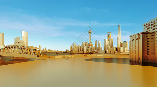 金色上海城市建筑场景设计图片