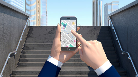 城市卡通背景3D手机导航场景设计图片