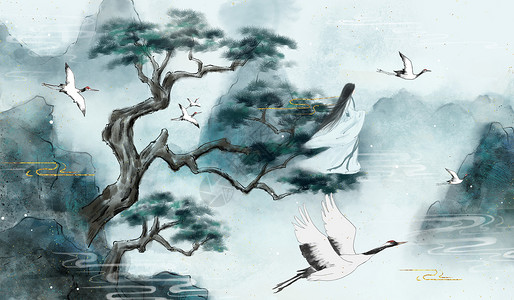 烫金中国风松树背景图片