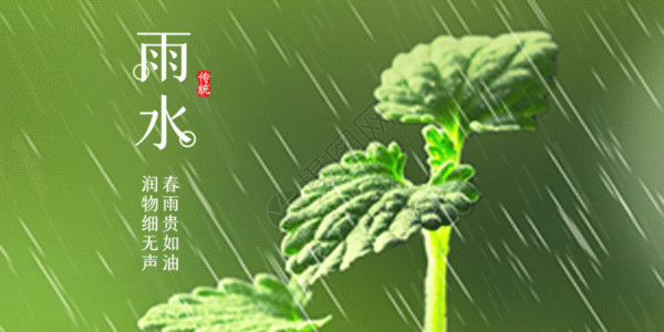 清新雨水海报绿色清新雨水节气配图gif动图高清图片