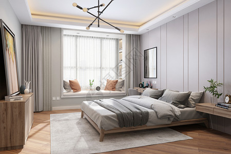 卧室小清新北欧简约卧室空间设计设计图片
