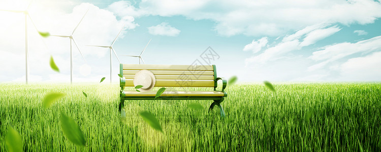 公园长椅子清新春天背景设计图片