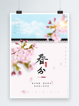 中式传统节日清新二十四节气之春分节气海报模板