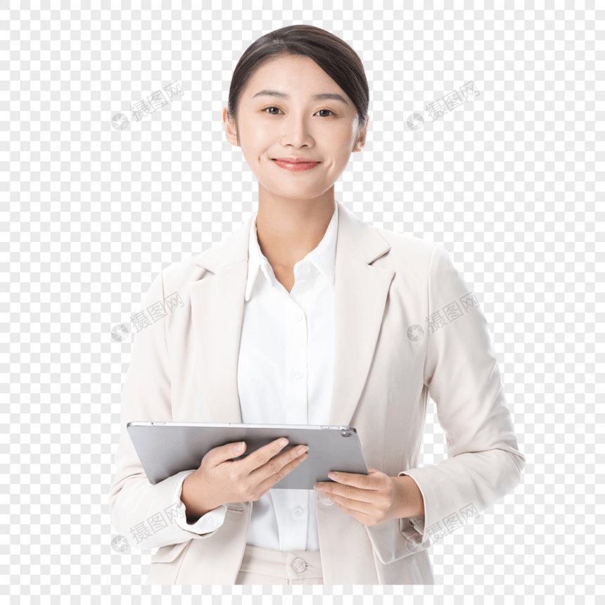 女性商务白领拿平板电脑图片