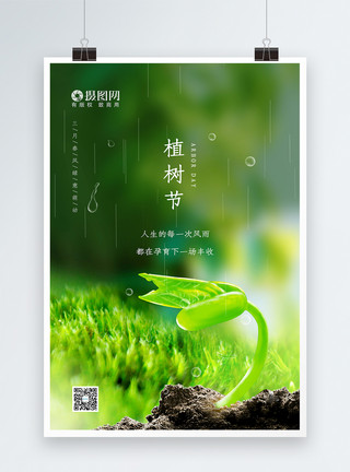 环保绿叶清新简约创意植树节海报模板