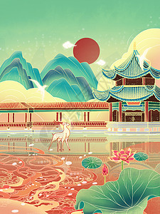 夏至中国风海报二十四节气夏至国风插画插画