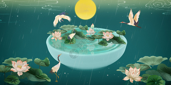 杭州莲花碗国潮花卉背景设计图片