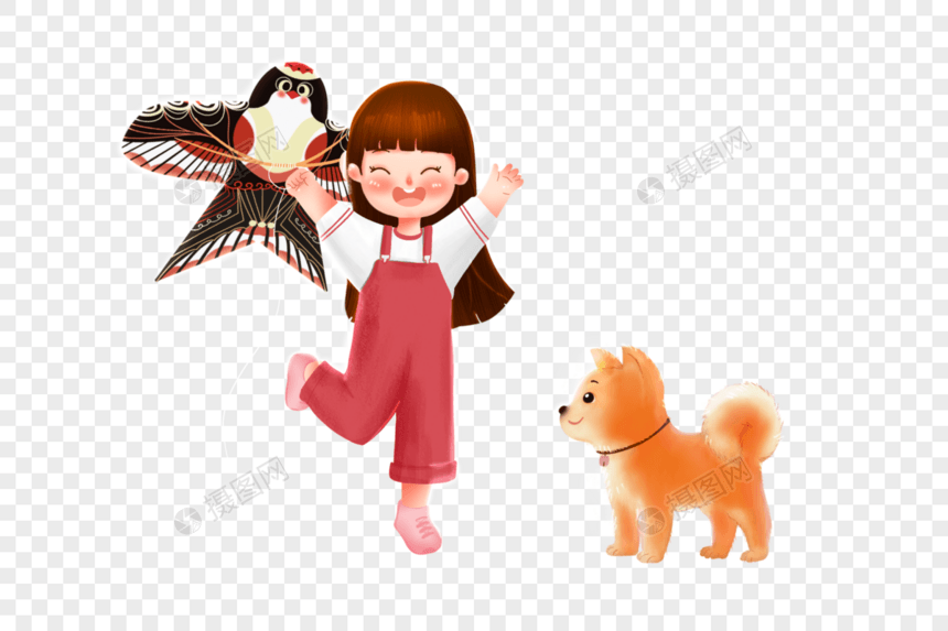 女孩带着狗狗放风筝图片