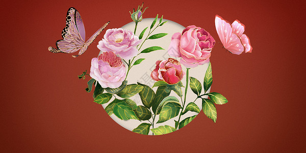 复古玫瑰国潮花卉背景设计图片