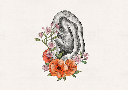 听觉耳朵和花卉器官插画插画