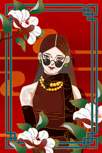 沙漠之花国潮美妆服饰女性装饰插画之红色背景有花GIF高清图片