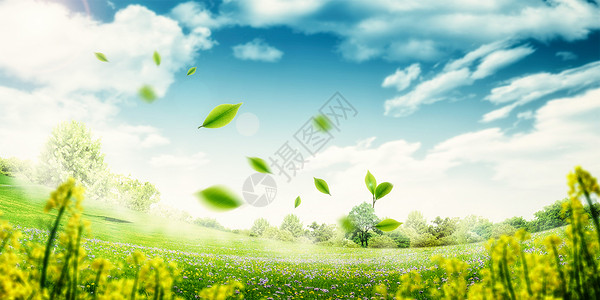云朵大自然春天草地背景设计图片
