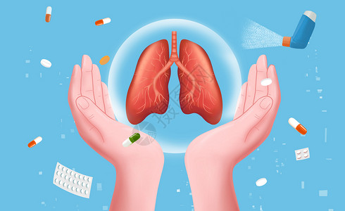 人体生物钟双手保护肺部插画
