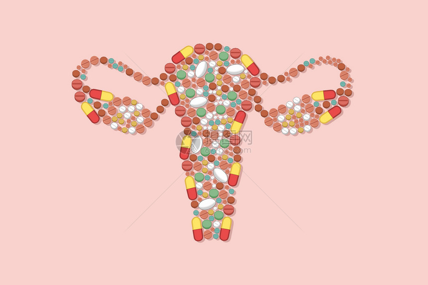 子宫卵巢和药物医疗插画图片