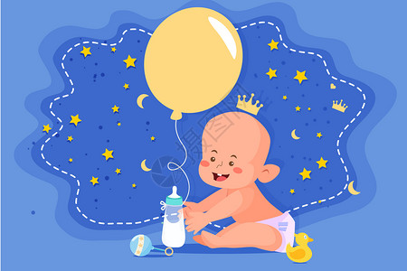 周岁宝宝背景快乐的小宝宝生日会玩耍矢量插画插画