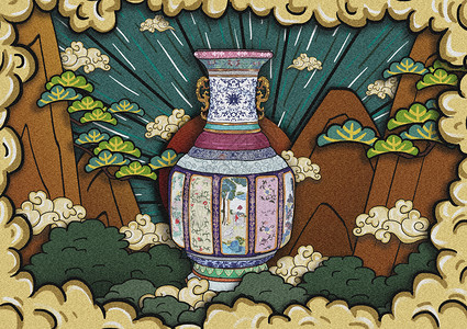 博物院日故宫博物院国家宝藏之釉彩大瓶历史文物插画