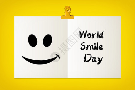 红色飘带标签世界微笑日设计图片