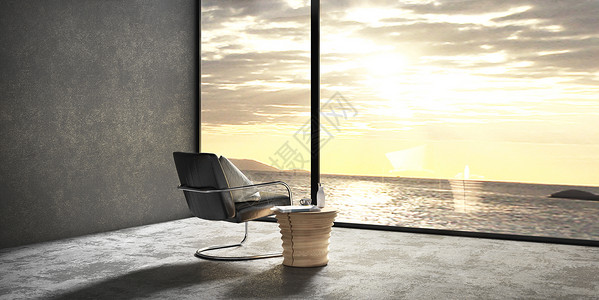 风中夕阳素材3D海景房场景设计图片