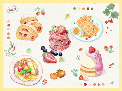 蓝莓蜂蜜松饼好吃的下午茶点心小蛋糕小贴纸插画