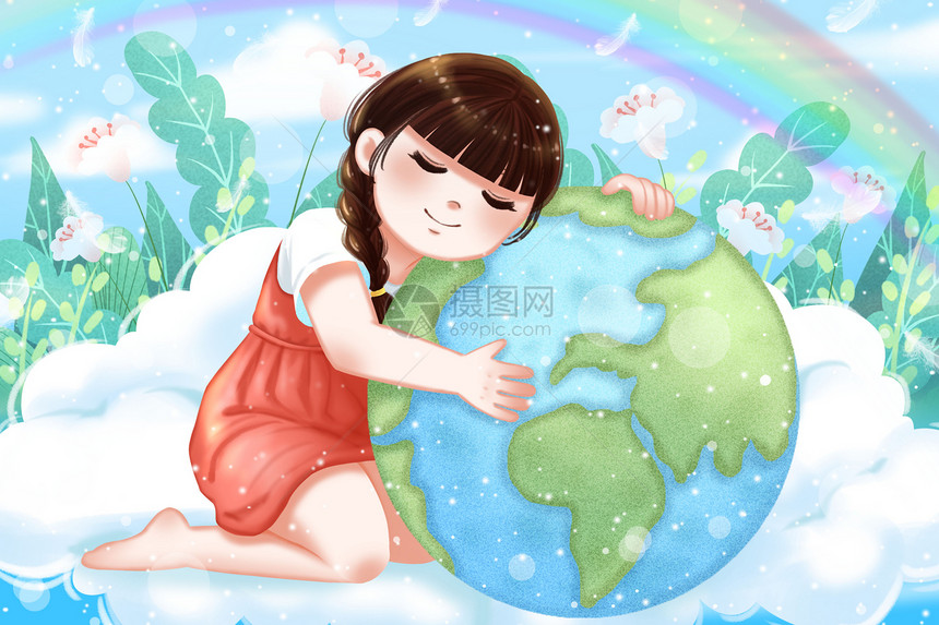 拥抱地球的女孩图片