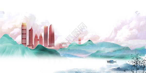 城市住宅区中国风房地产海报设计图片