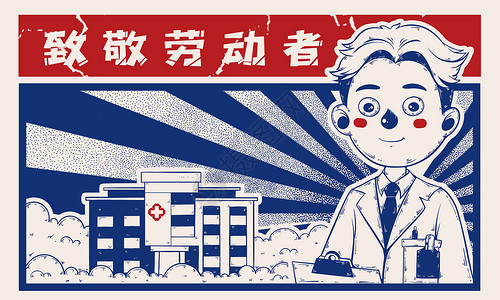 劳动节致敬餐饮人员海报致敬劳动者医务人员插画