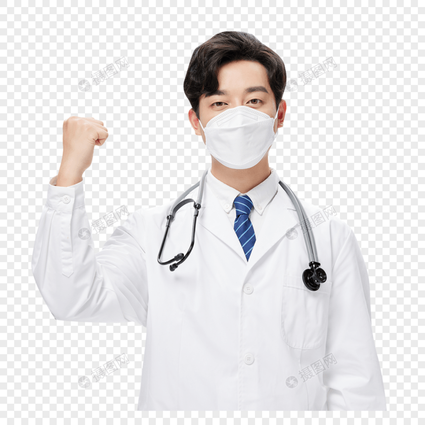 佩戴口罩的男性医生加油形象图片