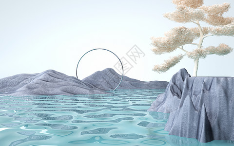 山水小清新3D新中式场景设计图片