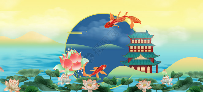 中国锦鲤国潮锦鲤背景设计图片