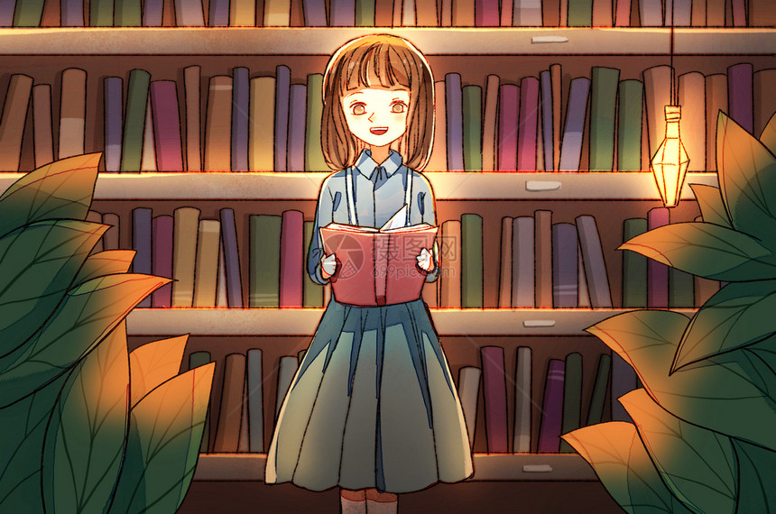 书店悠然看书的女孩图片