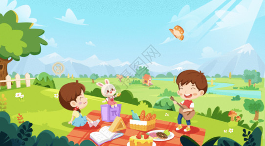 小朋友野餐春天周末一起野餐去吧gif动图高清图片