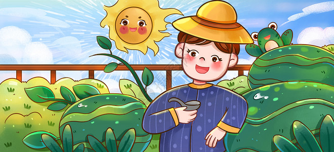 立夏节气阳光下的农夫和西瓜背景图片