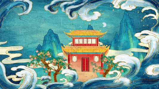 中国风海浪小暑国潮节气插画插画