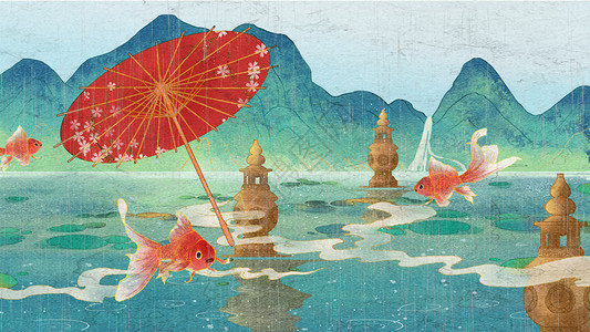 中国鱼雨水国潮节气插画插画