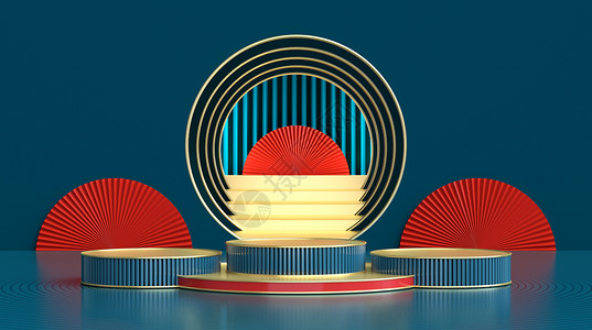 古风圆盘素材3D国潮展台设计图片