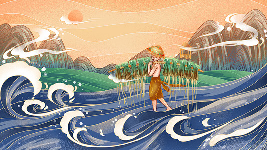二十四节气传统节日谷雨国潮插画图片