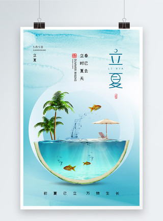 湖水鸭子简约时尚大气立夏节气海报模板