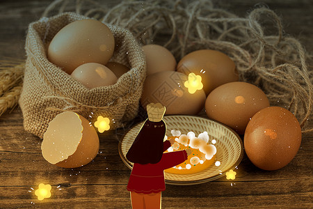 厨子往鸡蛋上撒葱花做美食的女孩插画