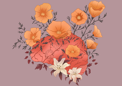 冒脑花花卉器官大脑之花插画