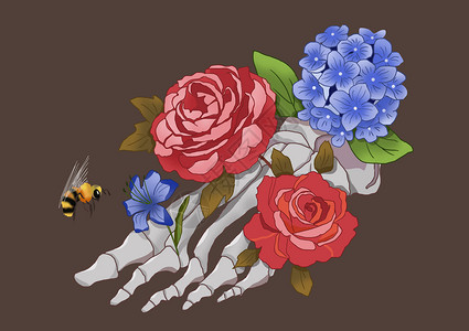 器官花卉骨骼脚骨之花插画