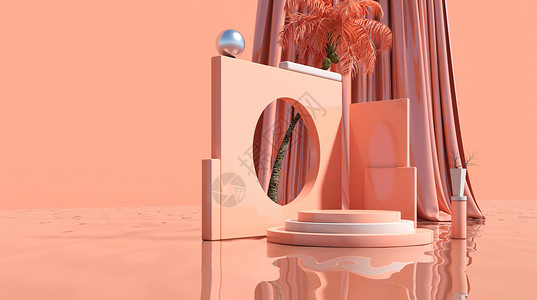 粉色长方体通用几何电商背景设计图片