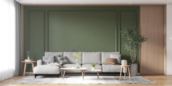 绿色沙发清新室内场景设计图片