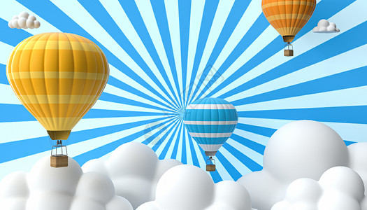 黄色热气球C4D热气球卡通背景设计图片