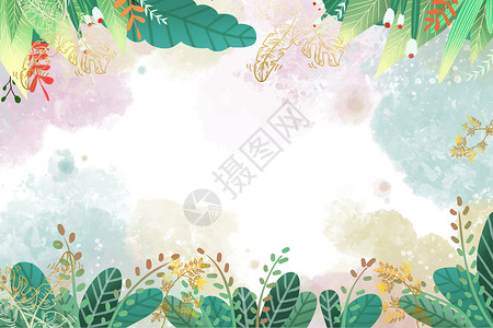 绿色水彩植物夏日植物背景设计图片