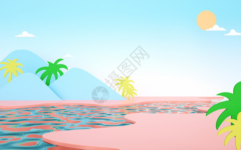 麋鹿叶子插画清凉夏天泳池设计图片