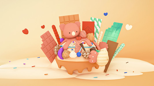 巧克力冰淇淋61儿童节卡通场景设计图片