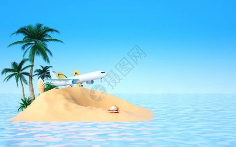 3D沙滩清凉夏天背景设计图片