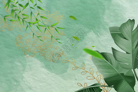 热带树叶花卉金箔植物背景设计图片