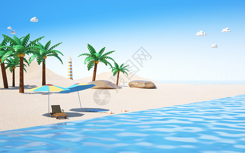 棕榈树和天空清凉夏天沙滩设计图片